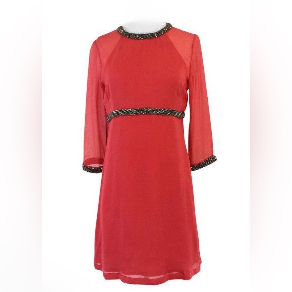 French Connection Silk Coral Beaded Shift Dress.Great used condition.Worn once.